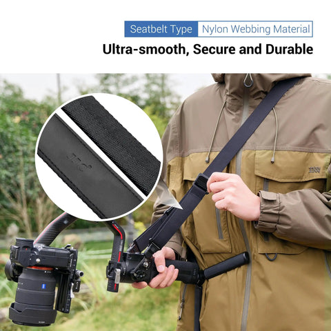 Dual NATO Gimbal Strap for DJI RS 3 Pro RS 3 RS 2 And RSC 2 with neck support, heavy-duty nylon material shown in use outdoors