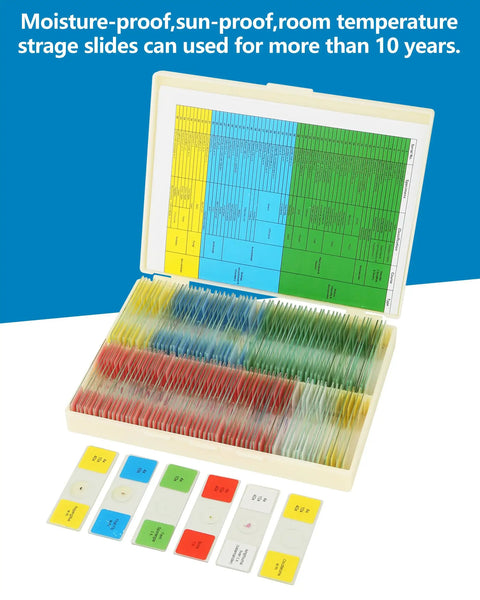 120 Lab Grade Microscope Slides With Specimens Set for Kids and Adults, All-In-One STEM Biology Kit for Homeschool and Classrooms, Botany, Zoology, Microbiology, Histology, and Cells, plastic storage case and labeled slides