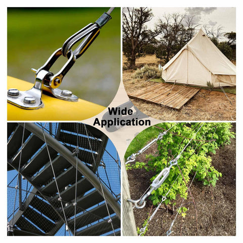 Collage showing applications of Pro Grade Wire Rope Crimper Tool Kit with steel cable cutter in various settings