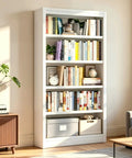 Beefy 5-Tier Metal Bookshelf With Adjustable Shelves, 69 Inch Tall, White Powder-Coated Steel, in a home office setting