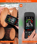 2-In-1 Pin And Pinless Pro-Grade Moisture Meter MS03 For Wood, Concrete, Drywall And More With LCD Display, Hold Function, Flashlight, Auto Power Off, And Non-Destructive Pinless Mode For Delicate Surfaces.