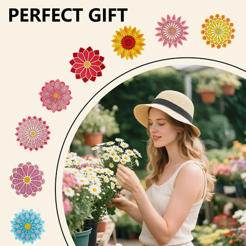 Flower Diamond Art Coasters Kit 8 Pieces For Totally Easy DIY Diamond Painting Coasters For Adults And Beginners With Holder