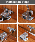 Two Pack Stainless Steel Double Roller Door Catches with Screws installation steps on wooden cabinet