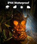Epic Outdoor Solar Lantern With Realistic Flickering Flame From Resin Tree Stump Decor in garden setting, IP44 waterproof