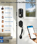 Rock Solid Matte Black Smart Lock For Front Door Handle featuring fingerprint swipes with app control and access codes.