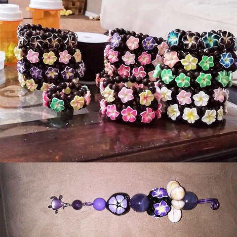 Frangipani Flower Beads Set 50Pcs 12mm Polymer Clay Plumeria Floral Beads Assorted Colors used in bracelets and keychains