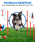 All In One Backyard Dog Agility Course For Active Pups With Adjustable High Jump showing a dog leaping through a ring