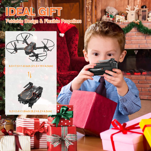 Child holding remote for Mini Drone With 1080P HD FPV Camera For Kids RC Quadcopter With Altitude Hold Gravity Sensor Black