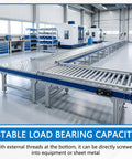 Industrial conveyor setup showcasing workbench with 4 Pack 1 Inch Heavy Duty Steel Ball Transfer Bearings Rollers, 360 Degree Rotation