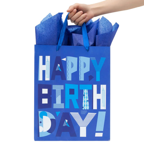 Blue Large Gift Bags Set With Greeting Card And Tissue Paper For Birthday Bash Parties 13 Inch Size Ideal For Men Dads Grandpas Boys