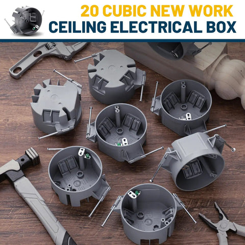 6 Pack Round Ceiling Electrical Boxes For DIY Pros, 20 Cu In PVC Junction Boxes With Grounding Lug And Screws, Great For Light Fixtures And Ceiling Fans, Ideal For New Work Installations, Gray. 20 cu in gray PVC round ceiling electrical boxes with screws