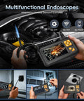 Hardcore 50Ft Endoscope Camera With Light, 1080P Borescope used in car engine inspection, showing engine image on screen.