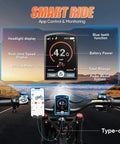 Beefed Up Adult E Bike, 2025 Romeo Ultra With 3800W Peak Motor smart display showing speed and battery info.