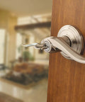 Entry Door Handle With Lock And Key For Front Door And Bedroom Reversible Exterior Lever In Venetian Bronze Pick Resistant SmartKey Rekey Security With Microban Protection Secure Keyed Entry on wooden door