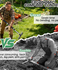 Comparison of using the Upgraded 8 Tines Stainless Steel Weeding Tool with Adjustable Length Handle in a garden versus manual weeding