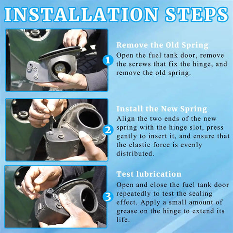 Installation steps for Premium Stainless Steel Fuel Door Spring Fits 2007-2020 Toyota Tundra Gas Tank Valve Flip Lever.