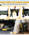 Foldable Stair Climbing Cart With Triangular Wheels for Groceries and Laundry, shown folding and stored compactly in a car.