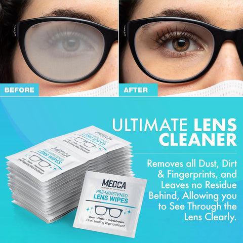 Amazon Premoistened lens and glass wipes, 100-pack, individually wrapped; portable cleaner for glasses, cameras, and phones.