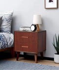 Red Brown Wood Grain Peel And Stick Wallpaper With Waterproof Self Adhesive Backing on bedside cabinet in room decor