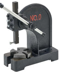 Beefy 0.5 Ton Manual Arbor Press for desktop stamping with cast iron construction, 4.6 in height, 4.7 in stroke, for jewelry crafts.