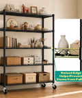 Heavy Duty Wire Shelving Unit With Wheels And 600D Oxford Cover, 36-Inch By 18-Inch By 72-Inch, Upward Facing Safety Wave Edge Design, Sturdy 19mm Metal Rods And Reinforced Panels For Stable Garage Storage, black rolling shelf with raised edge