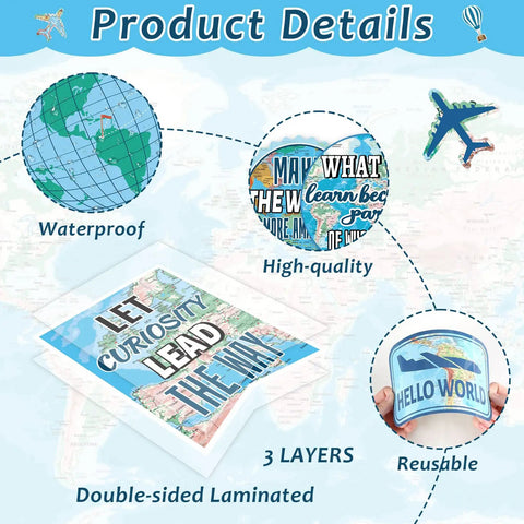 Product details of Travel The Map Bulletin Board Set For Classroom Decor With World Map Borders Adventure Cutouts And Explore Motivational Banners