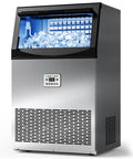 Keep Your Drinks Frosty All Night Long With This Hella Fast Heavy Duty Commercial Ice Maker Pumping Out One Hundred Twenty Pounds Of Fresh Nugget Ice Daily For Bars Restaurants And Home Parties Featuring Smooth Self Cleaning Tech, silver metal ice maker with visible ice.