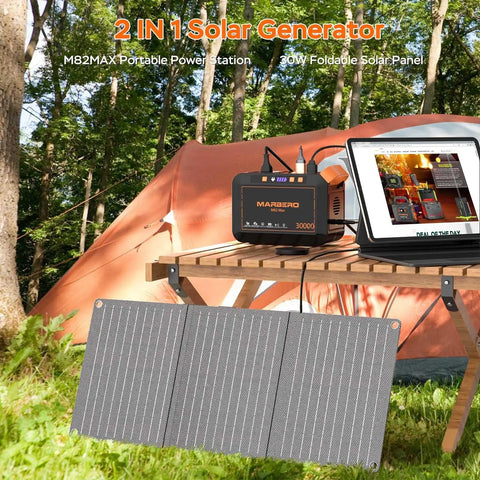 Portable Solar Generator 111Wh Power Station With 30W Solar Panel Included For Camping Outdoor Adventures Off Grid Power Emergency Backup With 120W Surge AC Outlet