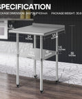 Stainless Steel 24x24 Inch Work Table with Backsplash and Wheels Durable Prep Station for Restaurant Hotel Home and Warehouse Use with Locking Wheels and Stabilizing Feet.