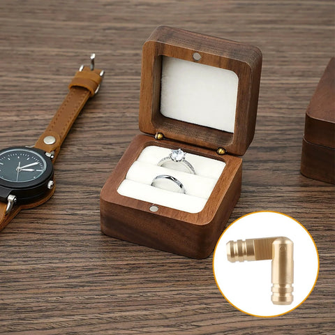 Open wooden jewelry box with hidden brass barrel hinges, showcasing 40 Pcs Mini Brass Barrel Hinges For Wooden Boxes, 270° rotation.