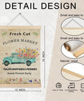 Flower Market Wall Art Decor Framed Canvas Print With Vintage Floral Pickup Truck For Home And Bedroom Farmhouse Spring Vibe 12x16