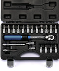 1/4 Inch Drive Click Torque Wrench Set Dual Direction Adjustable 72-Tooth, 20-200 In-Lb, case open, parts organized