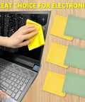 Front view of yellow and green Eco-Fused microfiber cloths, 12-pack, for cleaning laptop screens