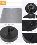Modern Table Lamps With Dual USB Ports And AC Outlets Must Have Space Saving Bedside Lamps featuring fabric shade and metal base detail.