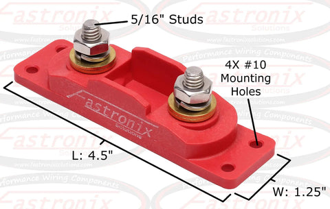 250 Amp Mega AMG Fuse Holder Kit With Four Mounting Holes, Five Sixteenth Inch Studs, Includes 250 Amp Fuse And Cable Boot Covers