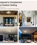 Outdoor Flush Mount Motion Sensor White Ceiling Light With Seeded Clear Glass Timeless Industrial Design installed on porch, patio, garage, entryway.