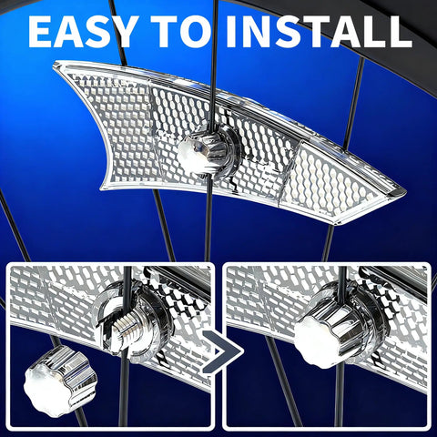 Rechargeable Wheel Lights 2 Pack For Bike Spokes With Weatherproof Design, easy to install process shown on silver spokes