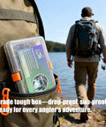 Starter Bass Fishing Tackle Kit For Kids And Beginners With 75 Pieces No Junk Fillers Lures in a backpack by a lake