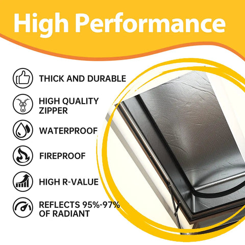 Attic Door Insulation Cover For 25 By 54 By 11 Inch Stairs, Heavy Duty Easy Install, No Frills Home Energy Saver, waterproof, fireproof features