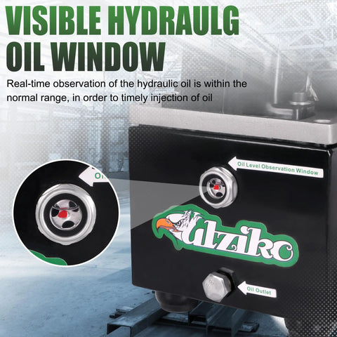 Close-up of a hydraulic oil observation window on an electric hydraulic power unit for oil level monitoring
