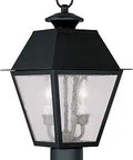 Mansfield 2 Light Outdoor Post Head Black Old School Traditional Style Lamp with brass accent and seeded glass
