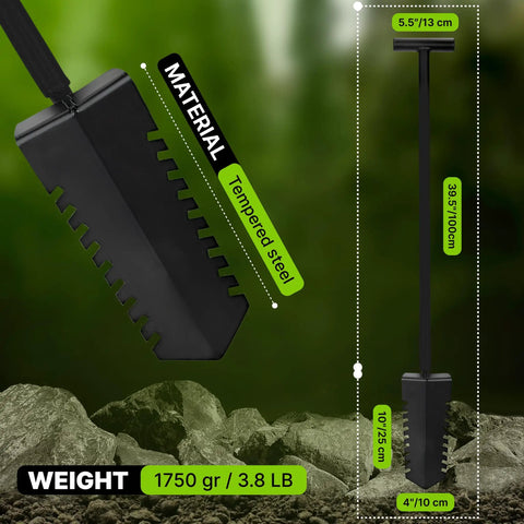 Heavy Duty Metal Detecting Shovel With Double Serrated Blade For Treasure Hunting And Root Cutting T Handle Spade details