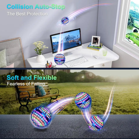 Flying Orb Ball With Dazzling Lights And Hover Spinner Boomerang Drone Toy for indoor and outdoor fun, 2026 version.