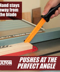 Magnetic Push Sticks For Table Saw 2 Pack With Contoured Handle And Dual Rare Earth Magnets in use on saw table.
