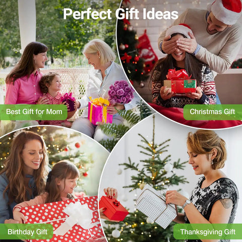 Collage of perfect gift ideas for various occasions: Best Gift for Mom, Christmas, Birthday, and Thanksgiving with festive images.