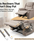 Top Notch Heavy Duty Stainless Steel Replacement Recliner Tension Springs Fix Your Saggy Sofa Mechanism With Buttery Smooth Tilt Lock And Return Action Rock Solid Couch Upgrade For Home Theater Setup Two Pack Six Point Five Inch with recliner and springs shown.