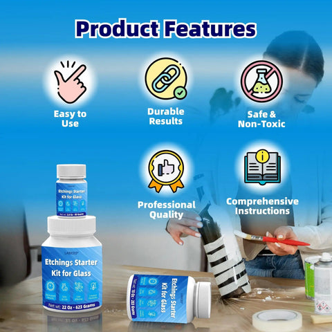 Image of 2.8oz Glass Etching Kit With High Adhesion Stencils Easy To Use Do It Yourself Matte Glass Designs showing product features