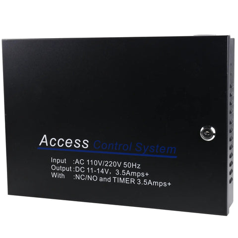 Heavy Duty Access Control Power Supply Box Pumping Out Steady 12Vdc Current For Wiegand Boards with black metal enclosure.