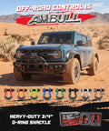 Jeep with Three Quarters Inch D Ring Shackle Set, Two Pack, Heavy Duty Forged Steel With Seven Eighths Inch Pin in desert.