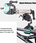 Close-up of quick release clamp on Bike Repair Stand With 360 Degree Rotating Clamp Holds Up To 110 Lbs Adjustable Jaws 1 To 1.5 Inches Workstand.